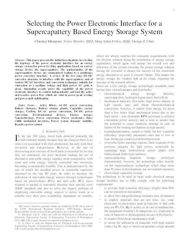 Selecting the power electronic interface for a supercapattery based energy storage system Thumbnail