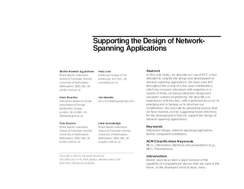 Supporting the design of network-spanning applications Thumbnail