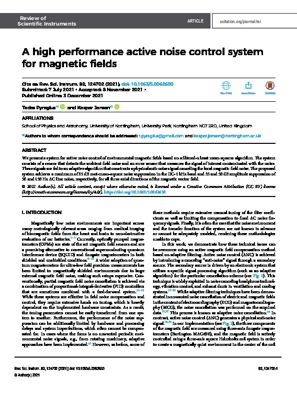 A high performance active noise control system for magnetic fields Thumbnail
