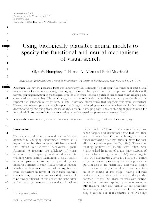 Using biologically plausible neural models to specify the functional and neural mechanisms of visual search Thumbnail