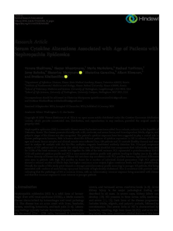 Serum Cytokine Alterations Associated with Age of Patients with Nephropathia Epidemica Thumbnail