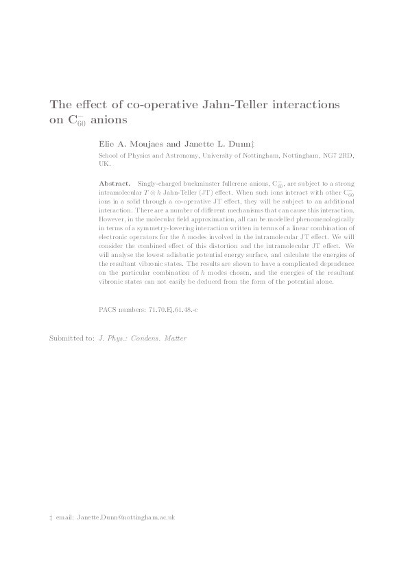 The effect of cooperative Jahn–Teller interactions on C60− anions Thumbnail