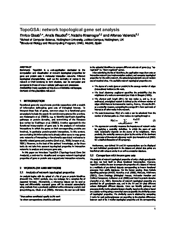 TopoGSA: network topological gene set analysis Thumbnail
