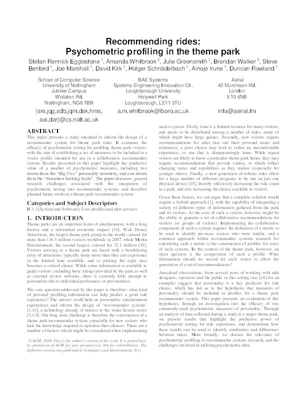 Recommending rides: psychometric profiling in the theme park Thumbnail