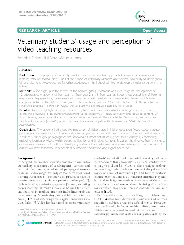 Veterinary students' usage and perception of video teaching resources Thumbnail