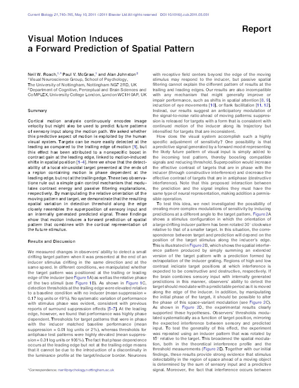Visual motion induces a forward prediction of spatial pattern Thumbnail