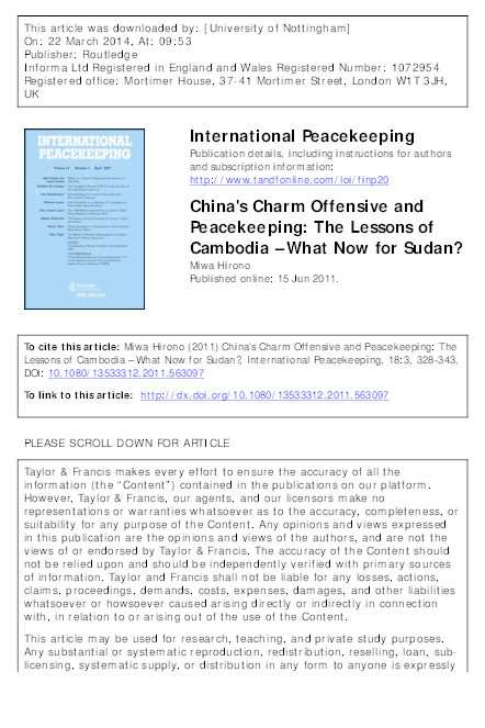 China's charm offensive and peacekeeping: the lessons of Cambodia – what now for Sudan? Thumbnail