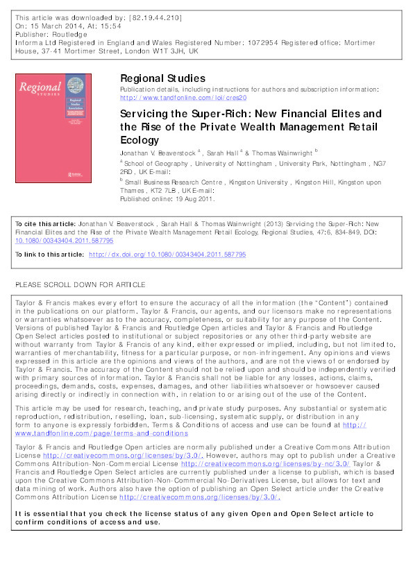 Servicing the super-rich: new financial elites and the rise of the private wealth management retail ecology Thumbnail