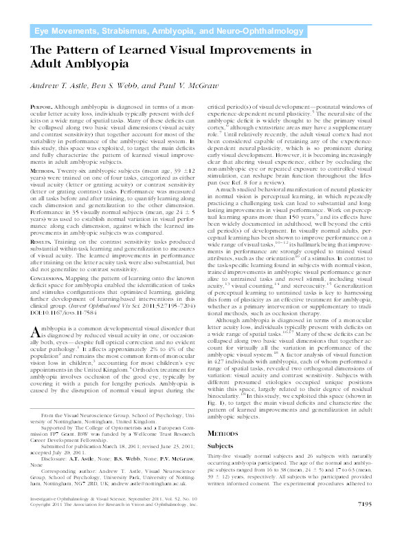 The pattern of learned visual improvements in adult amblyopia Thumbnail