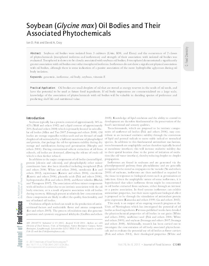 Soybean (Glycine max) Oil Bodies and Their Associated Phytochemicals Thumbnail