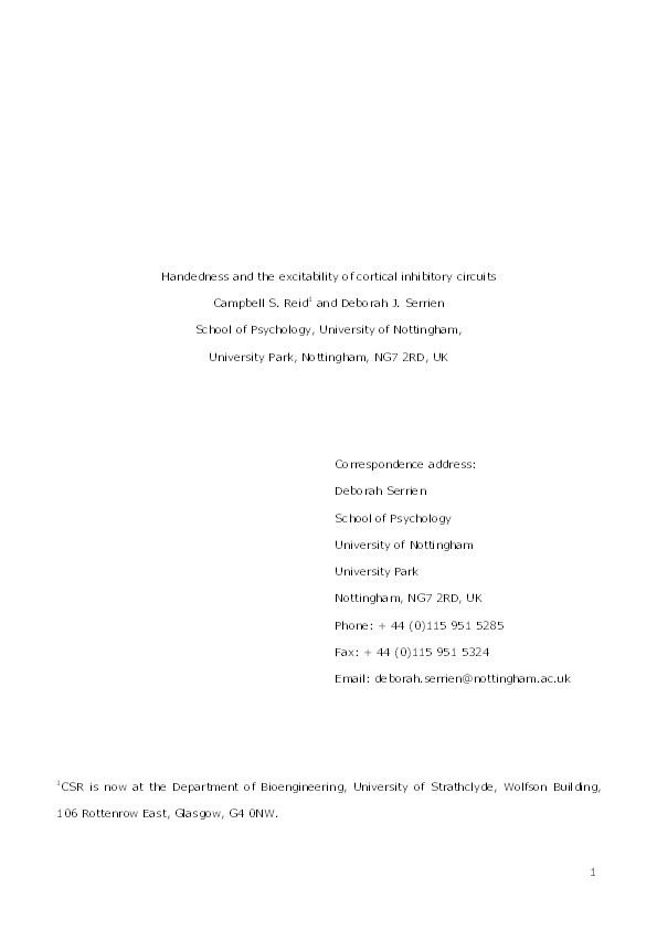 Handedness and the excitability of cortical inhibitory circuits Thumbnail