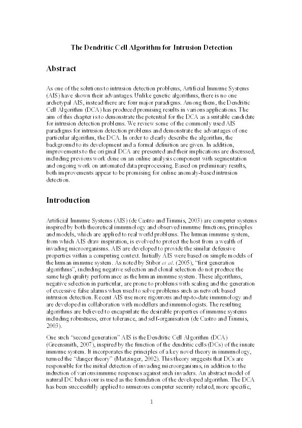 The dendritic cell algorithm for intrusion detection Thumbnail