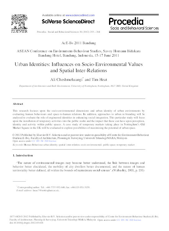 Urban identities: influences on socio-environmental values and spatial inter-relations Thumbnail