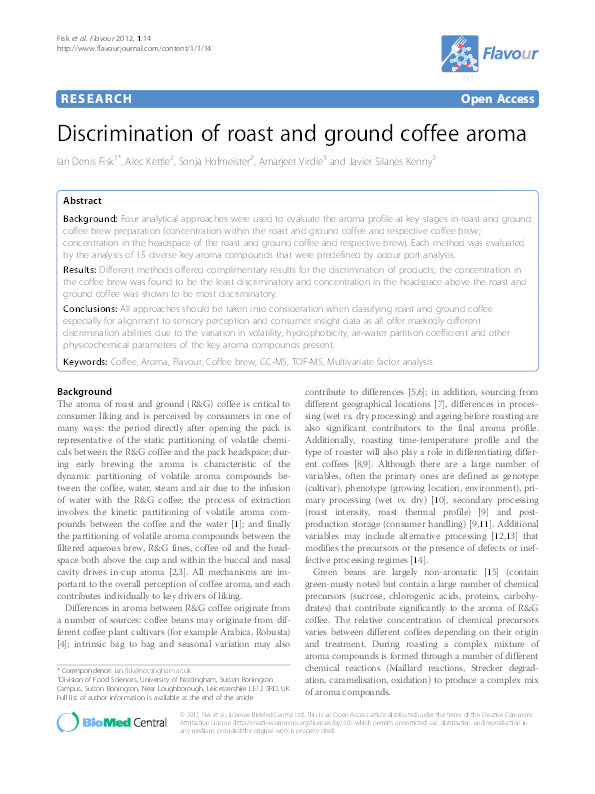 Discrimination of roast and ground coffee aroma Thumbnail