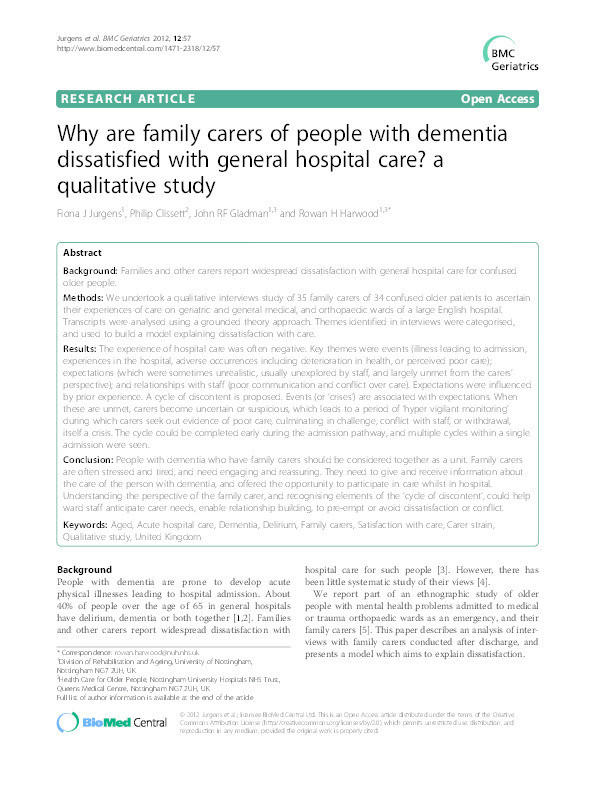Why are family carers of people with dementia dissatisfied with general hospital care?: a qualitative study Thumbnail