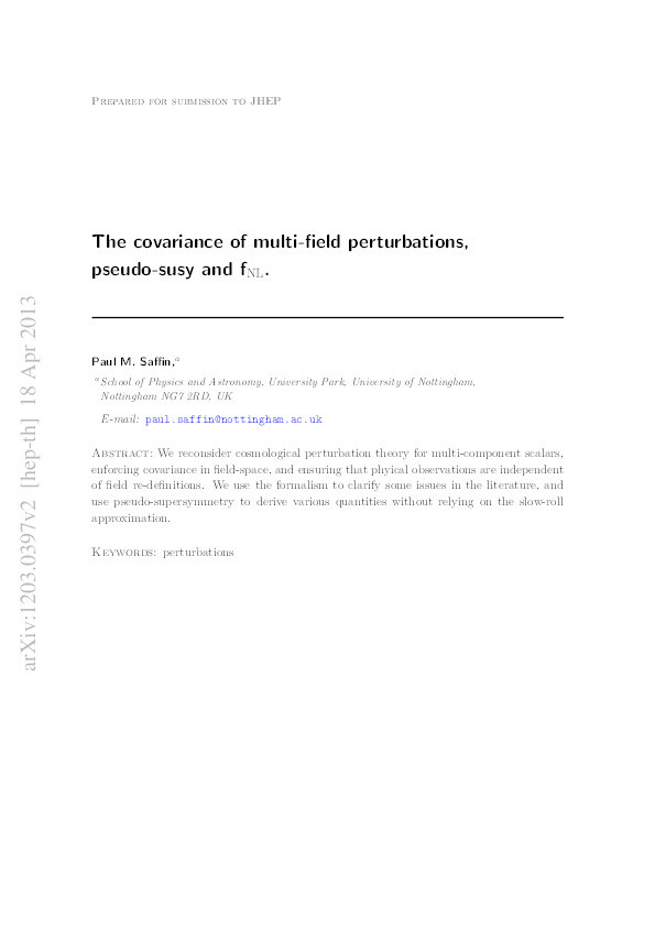 The covariance of multi-field perturbations, pseudo-susy and fNL Thumbnail