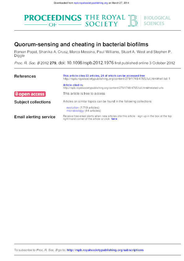 Quorum-sensing and cheating in bacterial biofilms Thumbnail