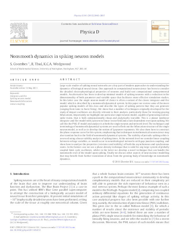 Nonsmooth dynamics in spiking neuron models Thumbnail