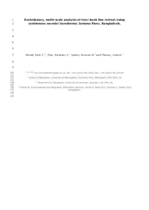 Evolutionary, multi-scale analysis of river bank line retreat using continuous wavelet transforms: Jamuna River, Bangladesh Thumbnail