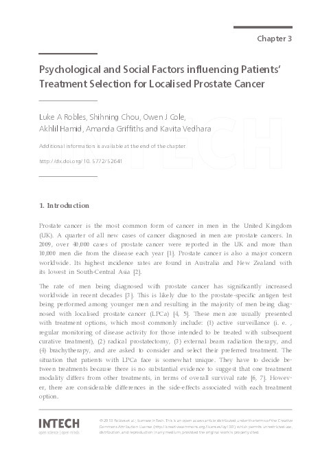 Psychological and social factors influencing patients' treatment selection for localised prostate cancer Thumbnail