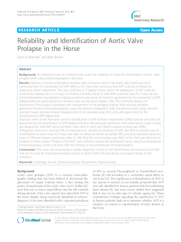 Reliability and identification of aortic valve prolapse in the horse Thumbnail