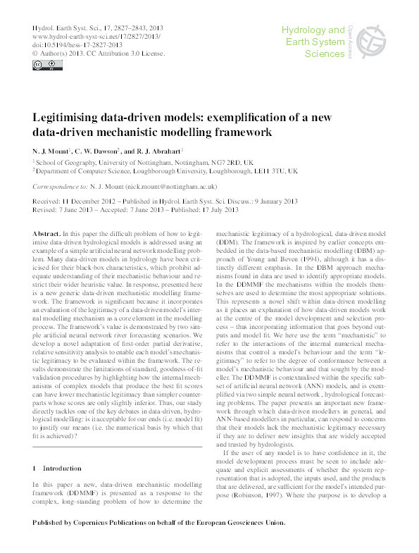 Legitimising data-driven models: exemplification of a newdata-driven mechanistic modelling framework Thumbnail