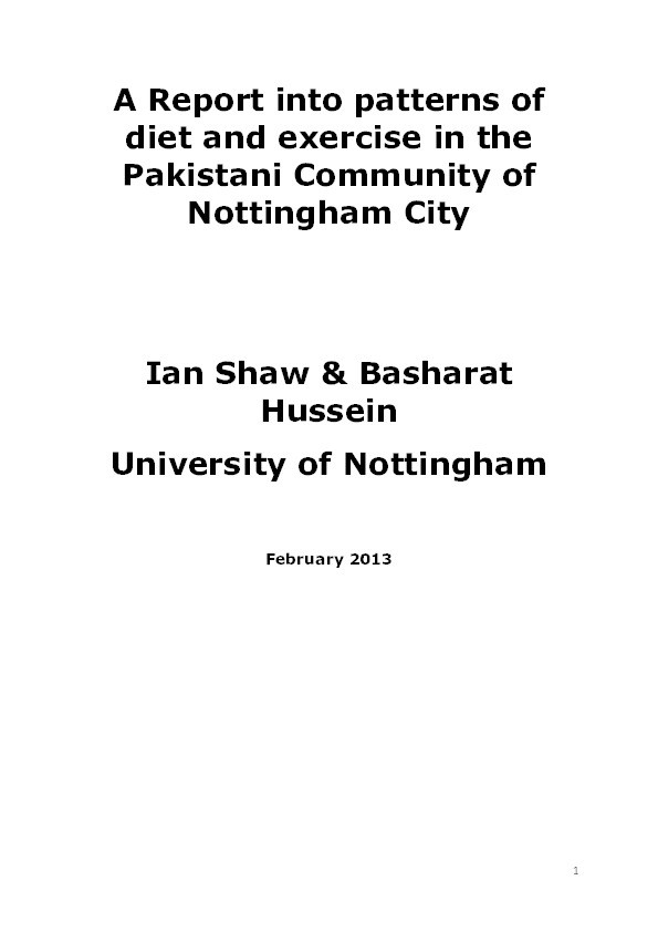 A report into patterns of diet and exercise in the Pakistani community of Nottingham City Thumbnail
