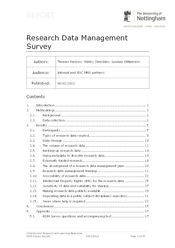 Research data management survey: report Thumbnail