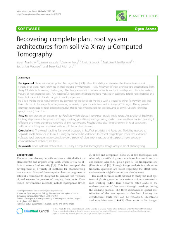 Recovering complete plant root system architectures from soil via X-ray ?-computed tomography Thumbnail