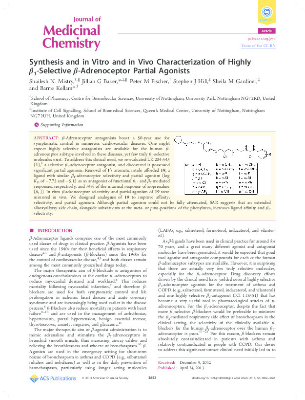 Synthesis and in vitro and in vivo characterization of highly ?1-Selective ?-Adrenoceptor partial agonists Thumbnail