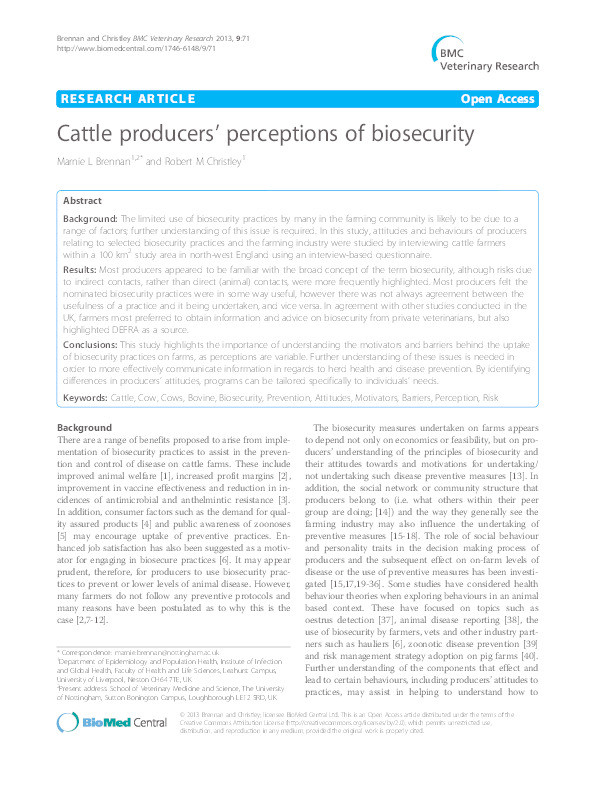 Cattle producers’ perceptions of biosecurity Thumbnail