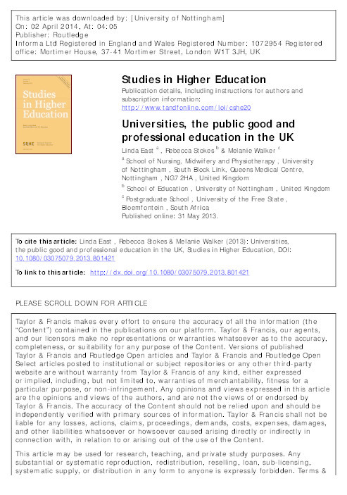 Universities, the public good and professional education in the UK Thumbnail