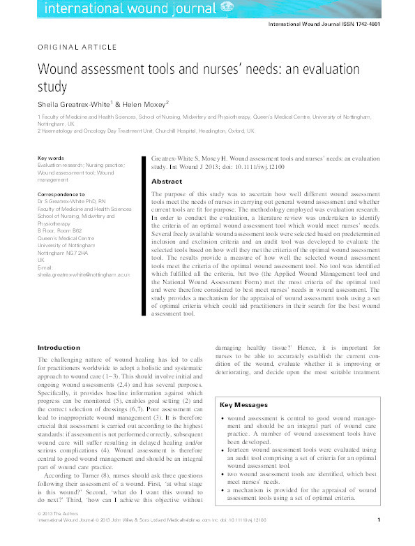 Wound assessment tools and nurses’ needs: an evaluation study Thumbnail