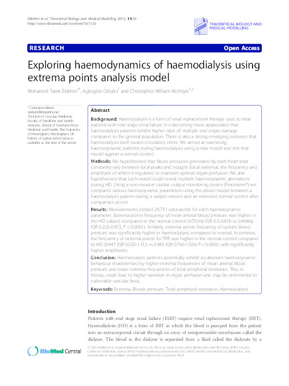 Exploring haemodynamics of haemodialysis using extrema points analysis model Thumbnail