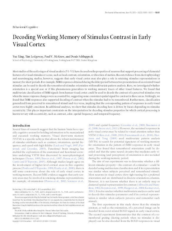 Decoding working memory of stimulus contrast in early visual cortex Thumbnail