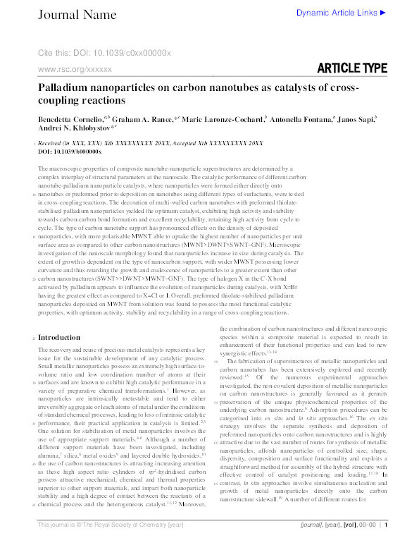 Palladium nanoparticles on carbon nanotubes as catalysts of cross-coupling reactions Thumbnail