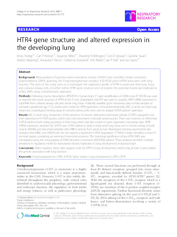 HTR4 gene structure and altered expression in the developing lung Thumbnail