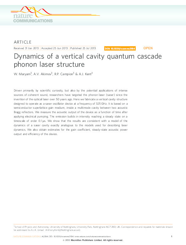 Dynamics of a vertical cavity quantum cascade phonon laser structure Thumbnail