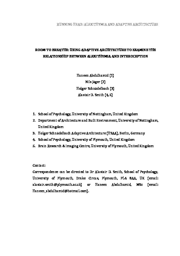 Room to breathe: Using adaptive architecture to examine the relationship between alexithymia and interoception Thumbnail