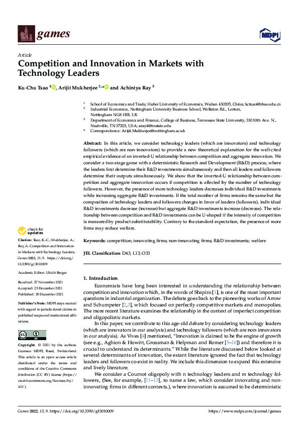 Competition and Innovation in Markets with Technology Leaders Thumbnail