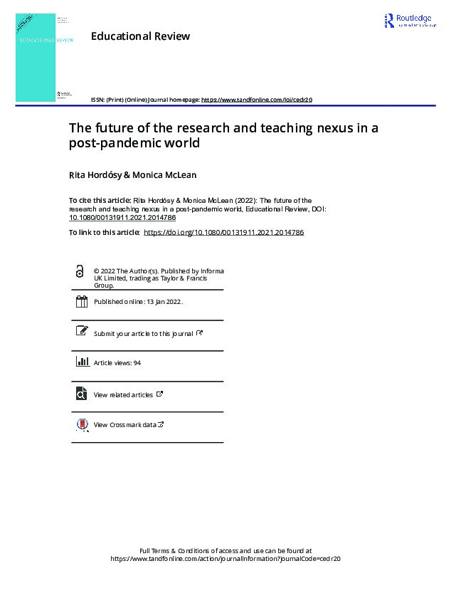 The future of the research and teaching nexus in a post-pandemic world Thumbnail