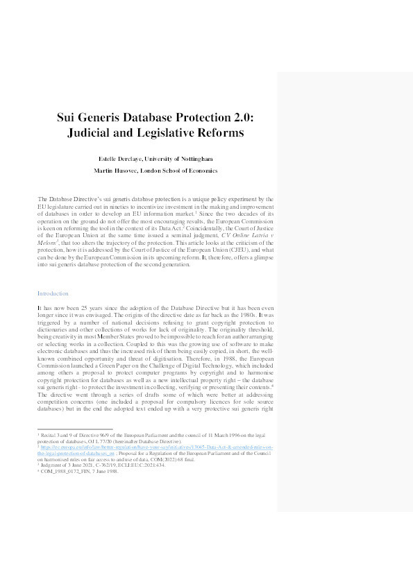 Sui generis database protection 2.0: judicial and legislative reforms Thumbnail
