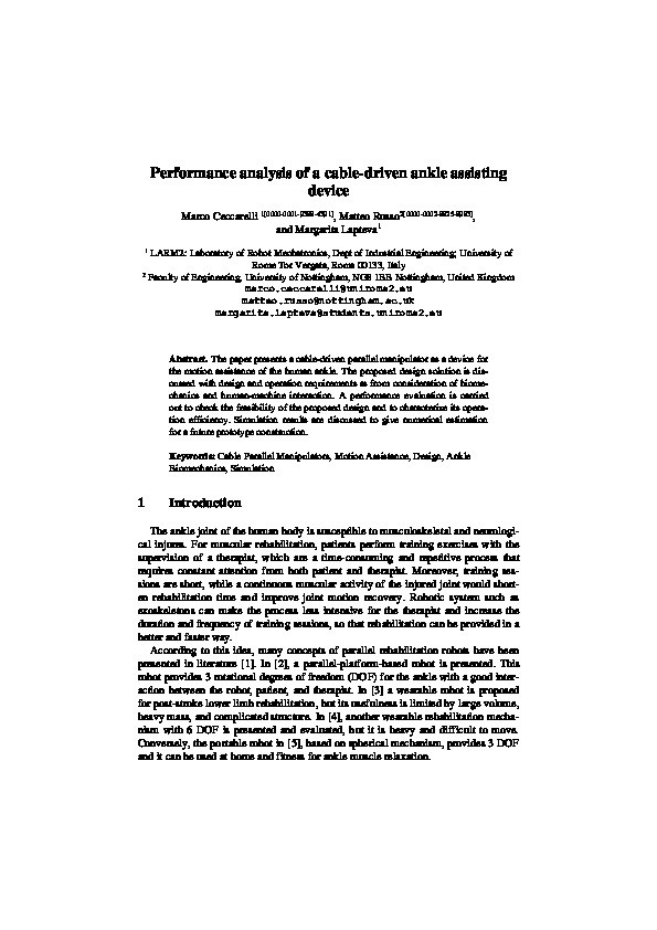 Performance Analysis of a Cable-Driven Ankle Assisting Device Thumbnail