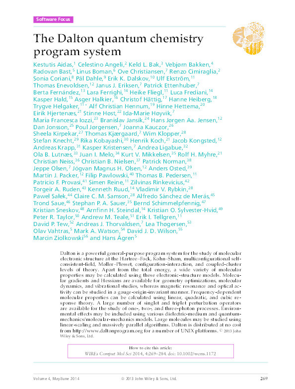 The Dalton quantum chemistry program system Thumbnail