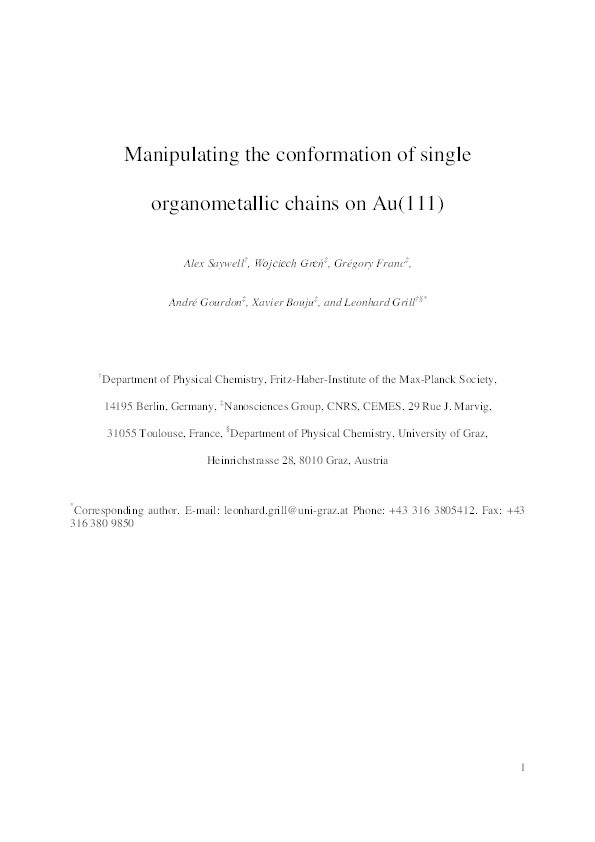 Manipulating the Conformation of Single Organometallic Chains on Au(111) Thumbnail