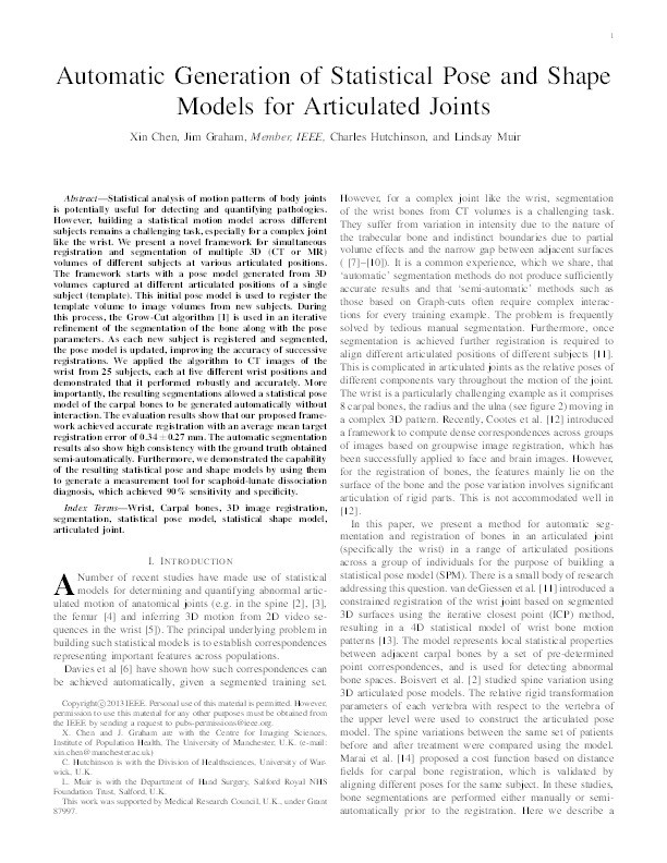 Automatic generation of statistical pose and shape models for articulated joints Thumbnail