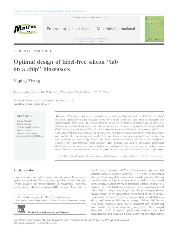 Optimal design of label-free silicon “lab on a chip” biosensors Thumbnail