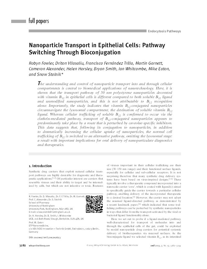 Nanoparticle transport in epithelial cells: pathway switching through bioconjugation Thumbnail