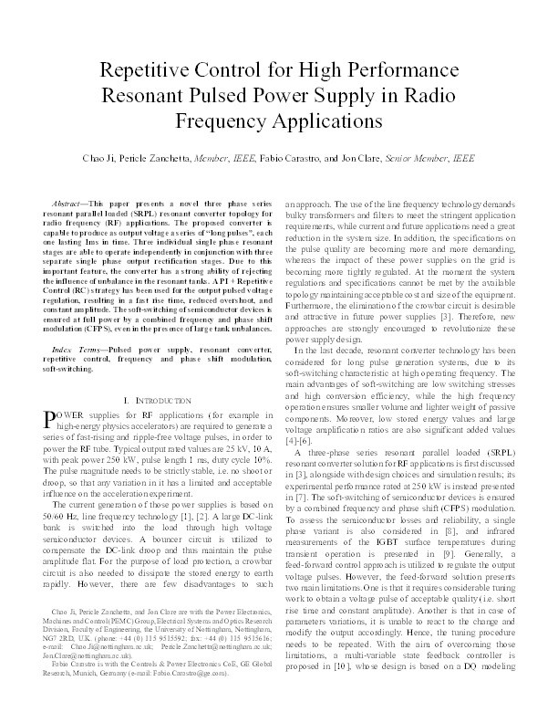 Repetitive Control for High-Performance Resonant Pulsed Power Supply in Radio Frequency Applications Thumbnail