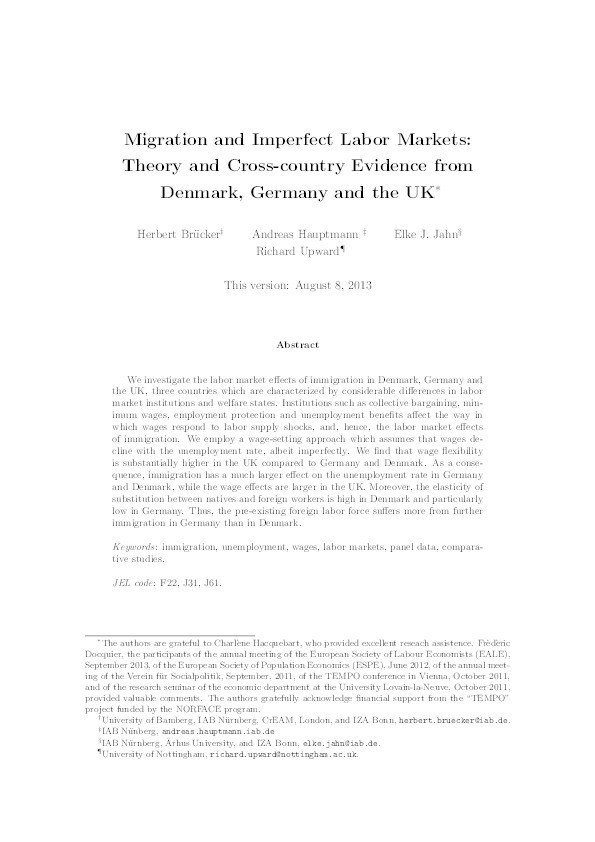 Migration and imperfect labor markets: theory and cross-country evidence from Denmark, Germany and the UK Thumbnail